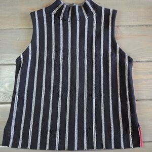 MOTH by Anthropologie Black & Cream Striped Sleeveless Sweater Size S